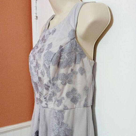 Scarlett Silver Embroidery Mesh Fit and Flare Dress 4 Petite - Picture 4 of 12